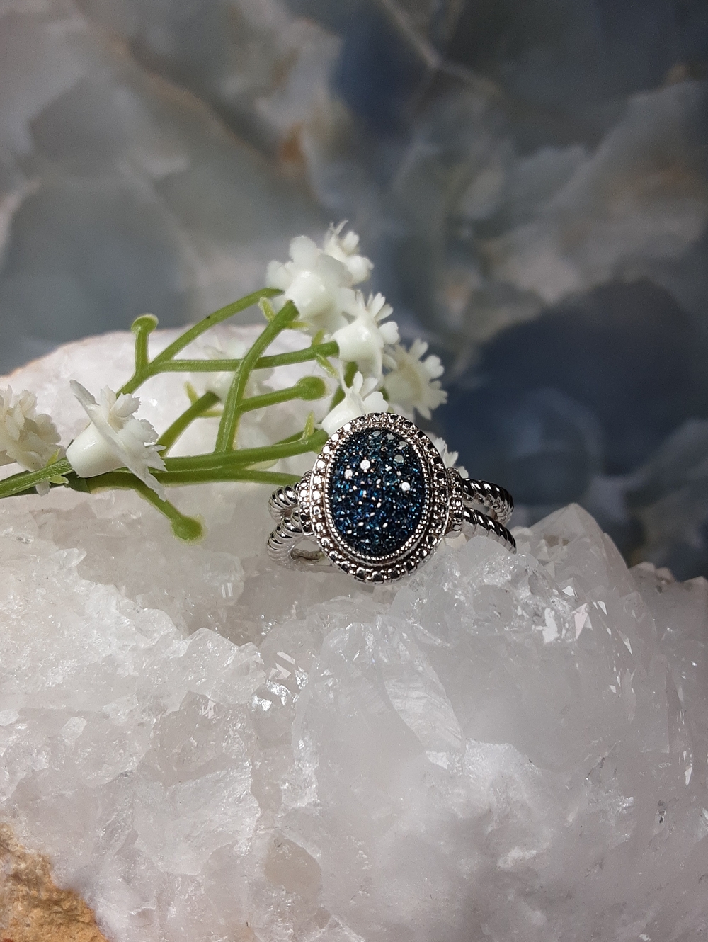 925 Blue Diamond Ring. PRICE IS FIRM.
